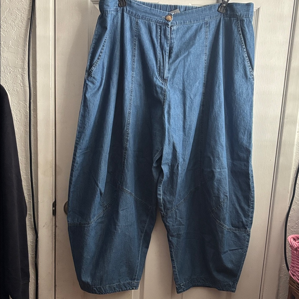 Wide Leg Denim parachute Pants - Blue
